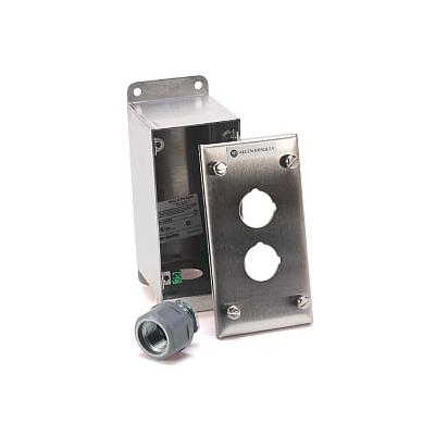 Caja Para Botones Pulsadores, 2 Orificios, Acero Inoxidable, cubo de 1 x 3/4 de pulgada, NEMA 4, 30 mm, ROCKWELL - 800H-2HZ4