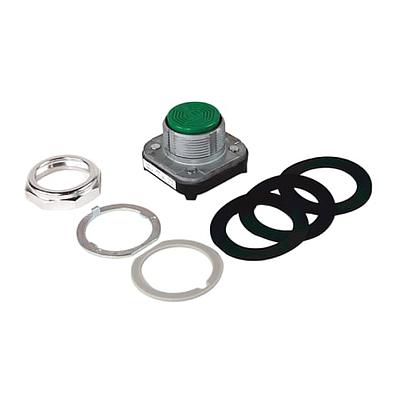 30.5mm Type 4/13 Mom. Contact PB, Non-Illum., Green, Flush Hd, No Contacts