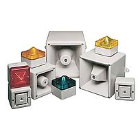 855H Industrial Horn with Beacon, 115V AC 50/60Hz, 100 dB / 10 tone gray, Standard Base - Back feed or conduit feed, 5 Joule Strobe, Amber - 855H-BCA10ADR5