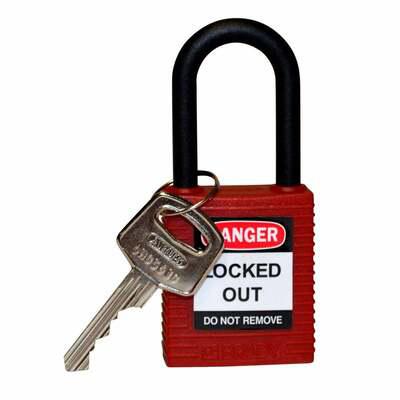 SAFETY LOCK, 1.5&quot; KD RED, NYLON SHACKLE