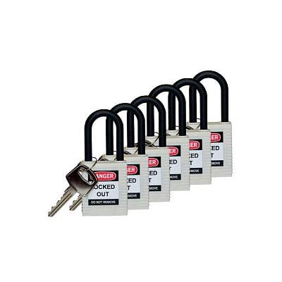 SAFETY LOCK, 1.5" KA WHT, NYLN SHKL, 6PK
