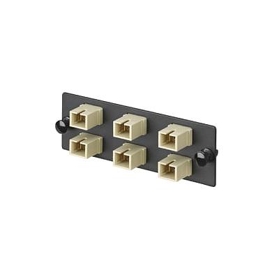 PANDUIT Panel de adaptadores de fibra SC OM2 cargado con seis adaptadores de fibra óptica SC multimodo simplex con mangas de bronce fosfórico, negro. - FAP6WBLSC