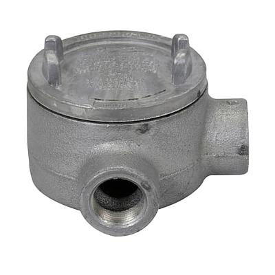 Caja registro redonda para áreas peligrosas serie GUA de aluminio libre de cobre tipo "L" con entrada de 3/4" NPT. Clase 1 Div.. 1&amp;2 Grupos B, C, D. Clase 2 Div.. 1 Grupos E, F, G. Clase 2 Div.. 2 Gru