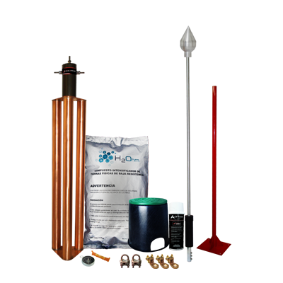 TOTAL GROUND Kit Pararrayos, 80 MTS, con accesorios y punta - KITMASTERALU