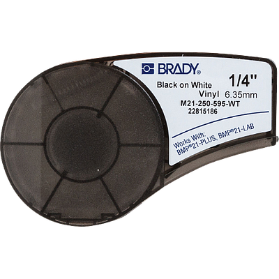 BRADY Etiquetas de vinilo de 1/4", Para interiores/exteriores, Cartucho - M21-250-595-WT