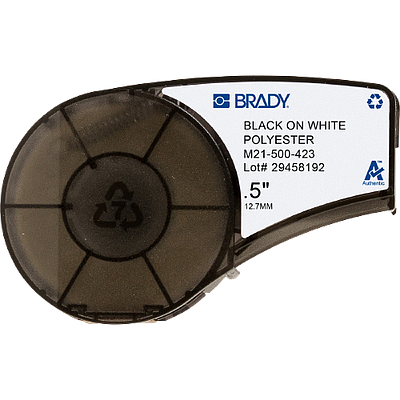 BRADY Etiquetas de poliéster, Para identificación general y de componentes, Serie BMP21 Plus, Cartucho, Blanco brillante  - M21-500-423