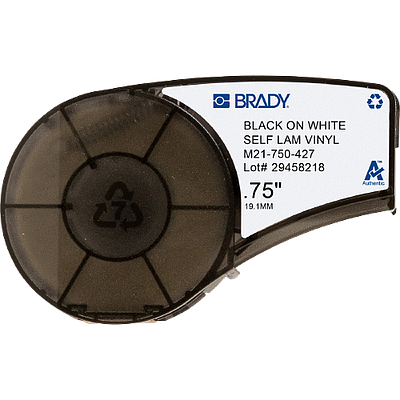 Etiquetas de vinilo autolaminable Brady, para impresora M21, 0.75&quot;, negro sobre blanco - M21-750-427