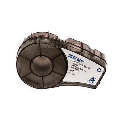 BRADY - Cinta de etiquetas de vinilo con adhesivo permanente, 0.75", blanco sobre negro