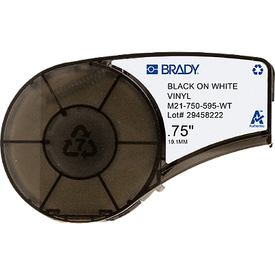 Etiquetas de vinilo Brady, para M21, 0.75 in x 21 ft, negro sobre blanco - M21-750-595-WT