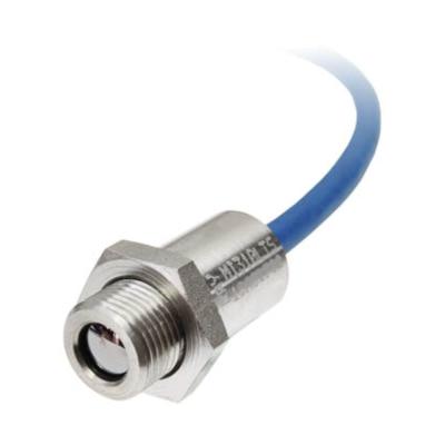 Cabeza sensora serie MI3 con rango de 0° a 1000 °C (32° a 1832°F), respuesta espectral de 8-14 μm, resolución óptica 22:1, y longitud de cable preinstalado 8 metros. Incluye tuerca de montaje