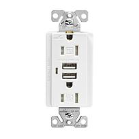 2 PUERTOS DE CARGA USB CON RECEPTÁCULO DÚPLEX 15A TAMPER RESISTANT, BLANCO NEMA 5-15R