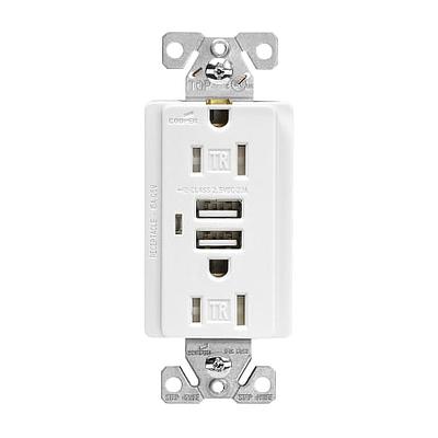 2 PUERTOS DE CARGA USB CON RECEPTÁCULO DÚPLEX 15A TAMPER RESISTANT, BLANCO NEMA 5-15R