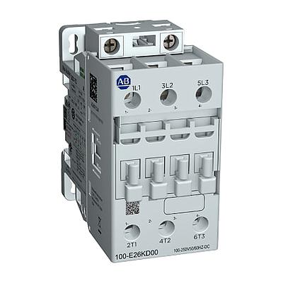 100-E MCS-E Contactor, 26A, AC3 duty, 100-250V AC 50/60Hz / 100-250V DC Electronic Coil, 0 N.O. 0 N.C.