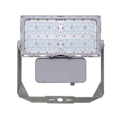 ProSite F1 Flood, NEMA 6 (Wide 125°), 24klm Model, 175 Watts, 100-277VAC/120-250VDC, Cool White 5000K, Integrated PC Lens, Angled Bracket, Gray, DALI / 0-10V [UL 1598/A]
