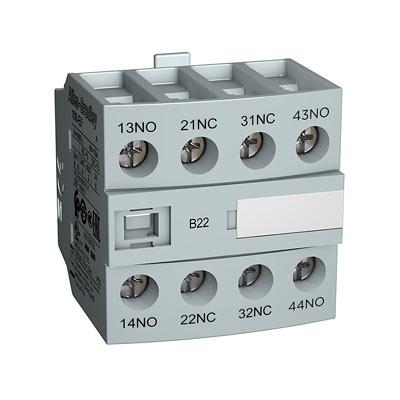 3 N.O. - 1 N.C. Auxiliary Contact Block for Front Mounting.  Use with 100-E09..100-E96, 700-EF220, 300 NEMA 00..3 Contactors