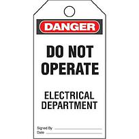 Plastic Tag, 'Danger Do Not Operate Elec