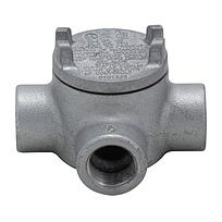 Caja registro redonda para áreas peligrosas serie GUA de aluminio libre de cobre tipo "T" con entrada de 1/2" NPT. Clase 1 Div.. 1&amp;2 Grupos B, C, D. Clase 2 Div.. 1 Grupos E, F, G. Clase 2 Div.. 2 Gru