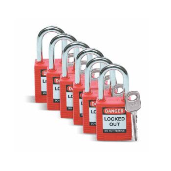 Candados de bloqueo Brady, 1.5"  color rojo.  6 piezas