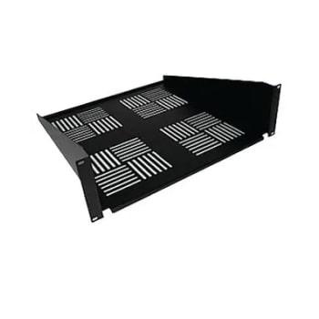 19" FLUSH MOUNT CANTILEVERED SHELF (VENTED), 18"D. MODULAR 
ENCLOSURE SHELVES ARE AVAILABLE FOR 19" AND 23" MOUNTING 
WIDTHS. LOAD RATINGS RANGE FROM 25 LBS. UP TO 200 LBS. ALL 
SHELVES ARE BLACK IN C