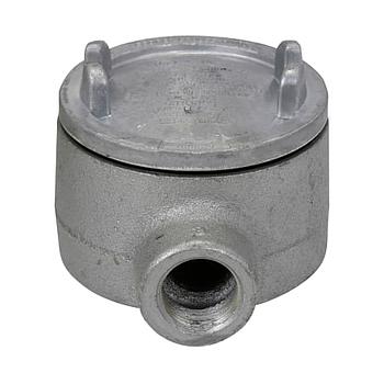 Caja registro redonda para áreas peligrosas serie GUA de aluminio libre de cobre tipo "B" con entrada de 3/4" NPT. Clase 1 Div.. 1&2 Grupos B, C, D. Clase 2 Div.. 1 Grupos E, F, G. Clase 2 Div.. 2 Gru