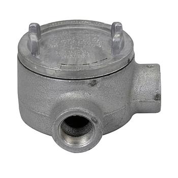 Caja registro redonda para áreas peligrosas serie GUA de aluminio libre de cobre tipo "L" con entrada de 3/4" NPT. Clase 1 Div.. 1&2 Grupos B, C, D. Clase 2 Div.. 1 Grupos E, F, G. Clase 2 Div.. 2 Gru