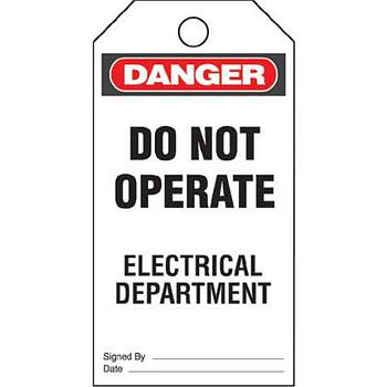 Plastic Tag, 'Danger Do Not Operate Elec